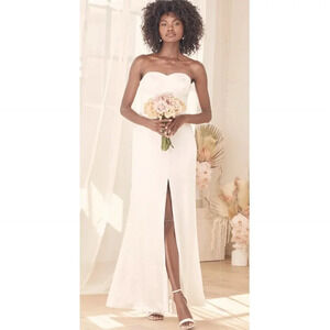 Lulus Eternal Infatuation White Satin Strapless Maxi Dress Size XS
